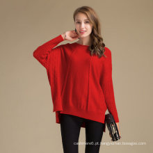 Classy Batwing Roung Neck Collar Merino Lã Cashmere Sweater para meninas